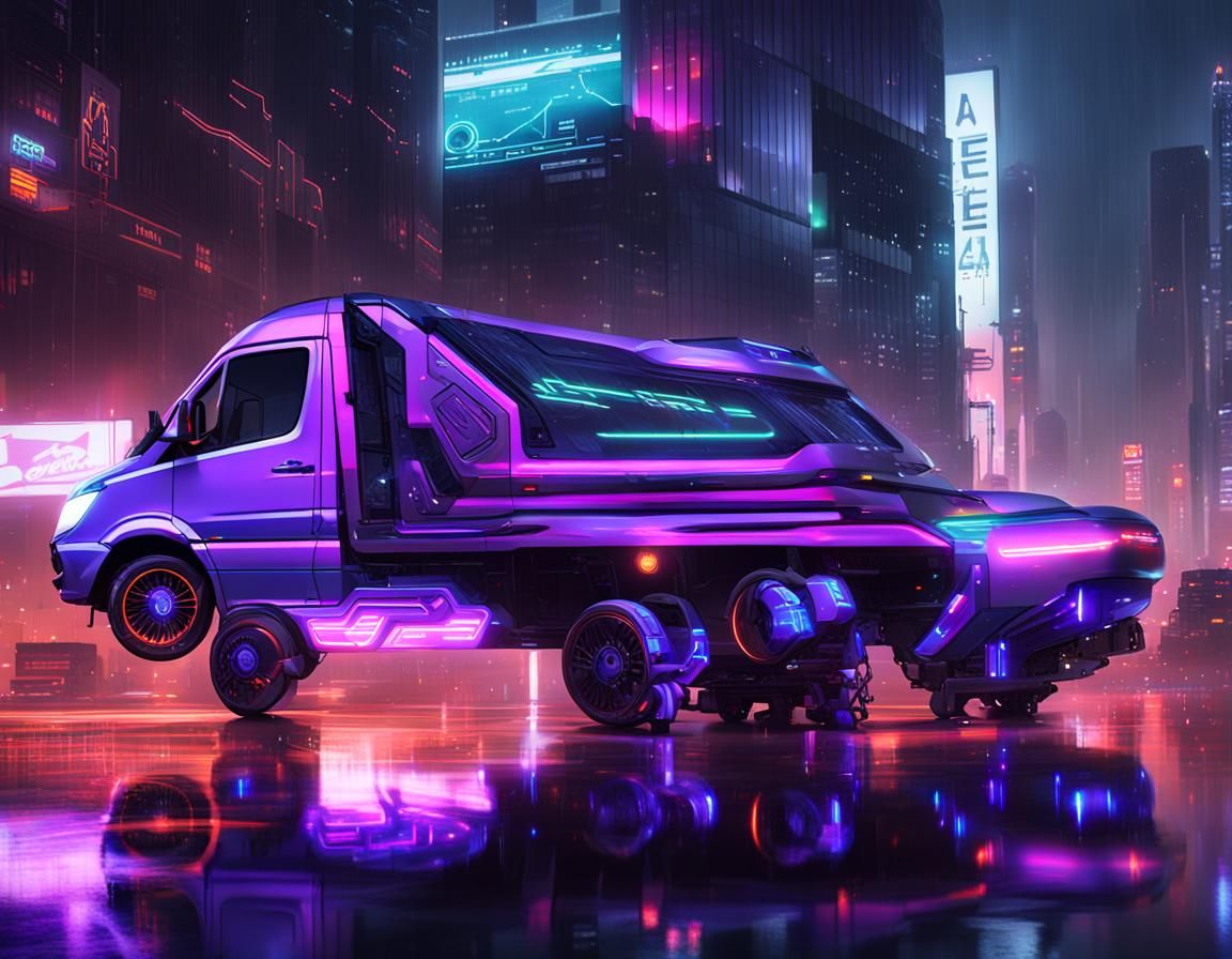 Cyberpunk Mercedes Sprinter Tow Truck Concept Art