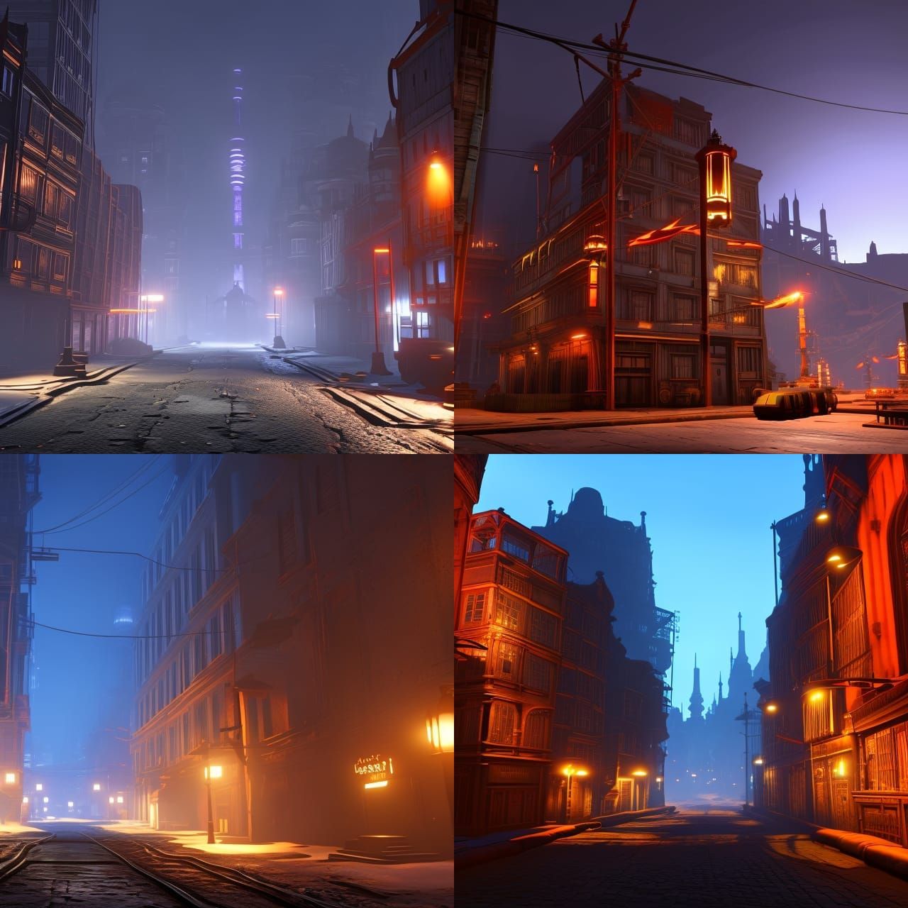 City 17 Night Streets: Detailed Matte Painting