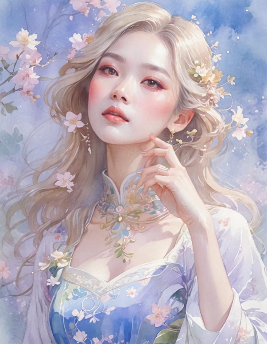 Elegant Vietnamese Woman in Art Nouveau Style