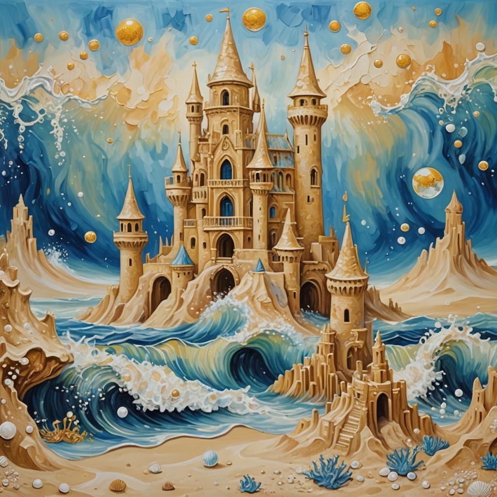 Underwater Sandcastle: A Van Gogh-Inspired Painting