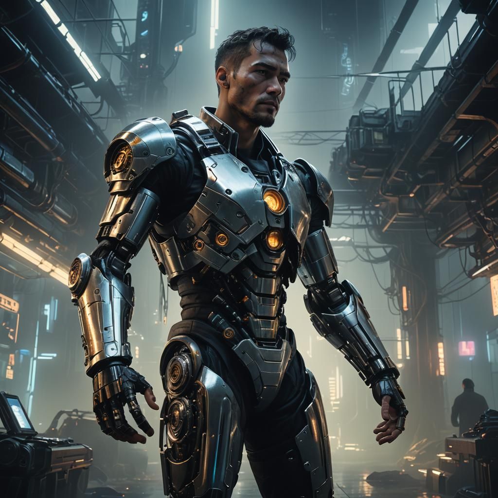 Bionic Arm Curiosity in Cyberpunk Sci-Fi Art