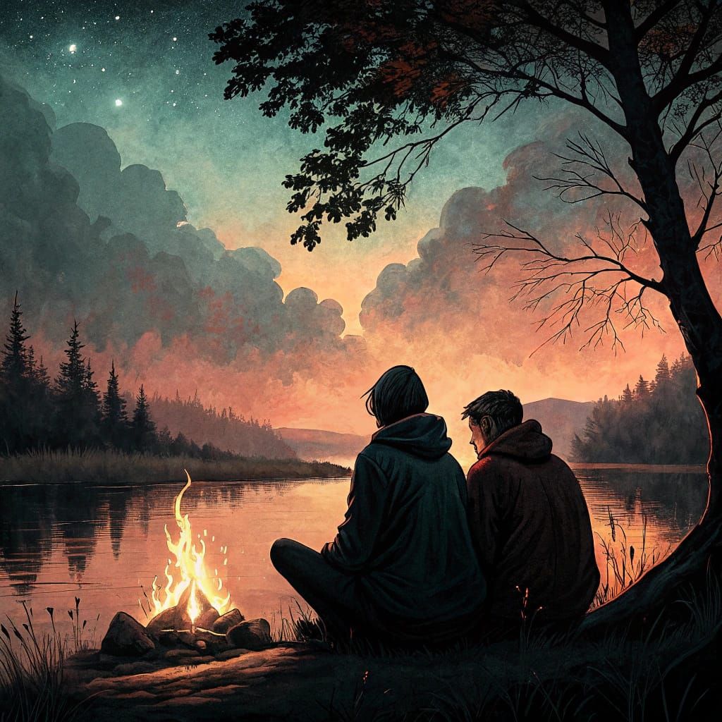 Romantic Silhouettes by the Serene Lake at Sunset