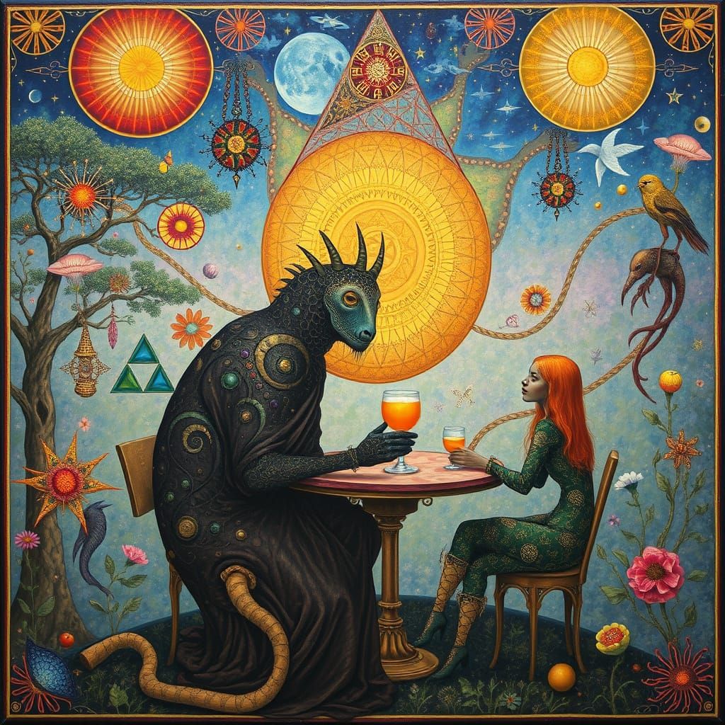 Psychedelic Galaxy Cafe: A Maximalist Oil Painting