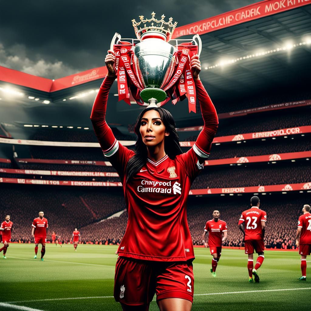 Woman in Football Uniform Lifts Trophy: Digital Matte Painti...