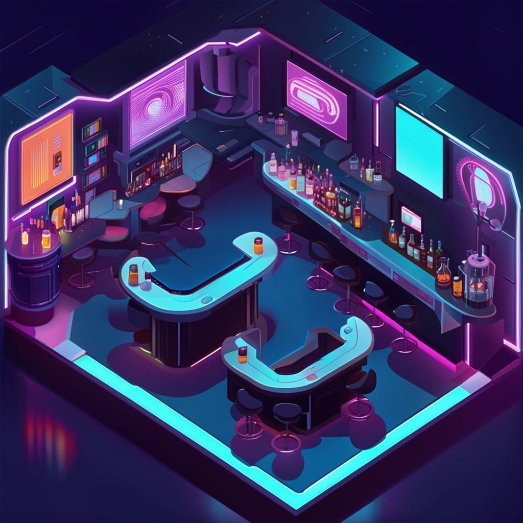 Isometric Cyberpunk Bar in a Futuristic Style
