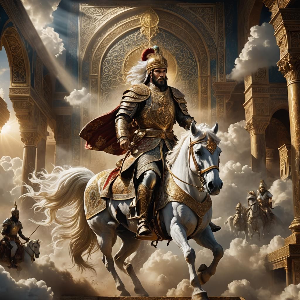 Ancient King of Israel Rides White Horse in Majestic Persian...