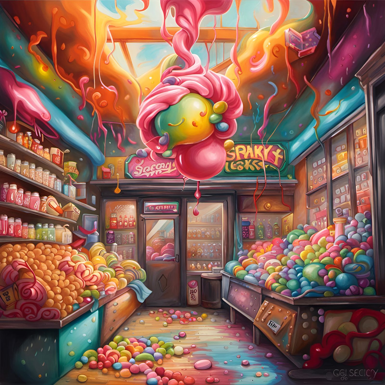 Colorful Graffiti Art Candy Shop in Splash Art Style