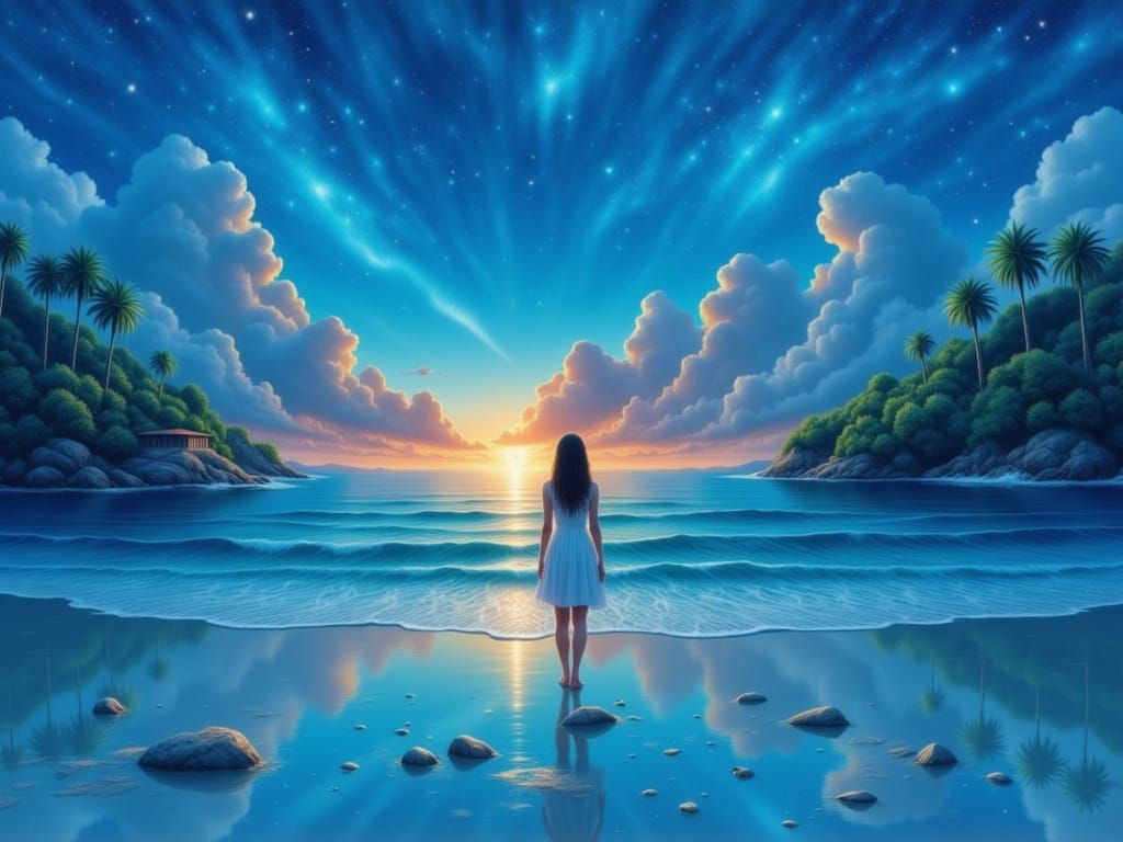 Midnight Cove Dreamscape in Mixed Media Style