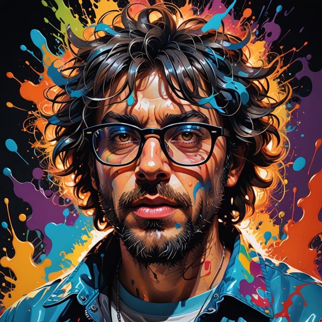 Vibrant Street Art of a Mad Inventor in a Colorful Laborator...