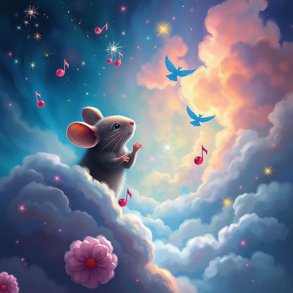 Surreal Whimsical Mouse Dances in Vibrant Colors