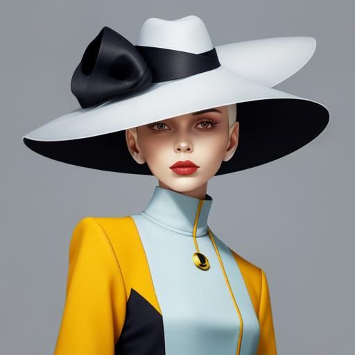 Chic Woman in Large Hat: Abstract Art