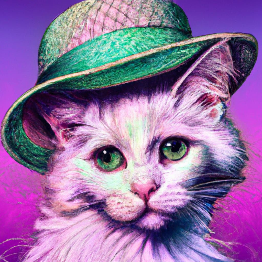 Vaporwave Cat in Hat Digital Illustration