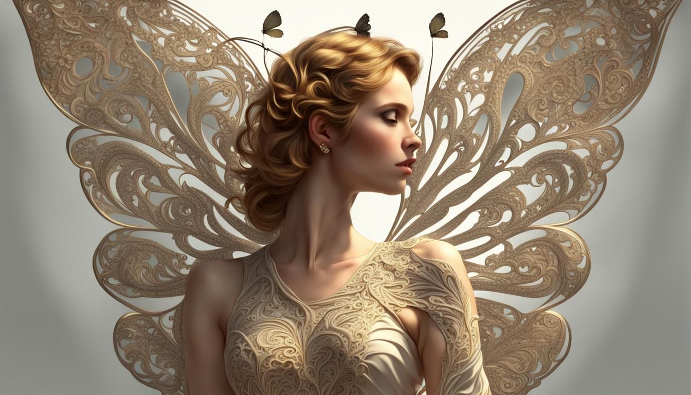 Butterfly-Winged Angel in Digital Art Style