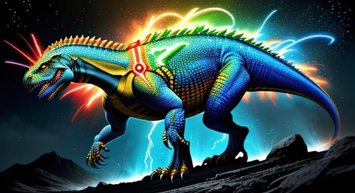 Rainbow Lizard Humanoid in Psychedelic Digital Art