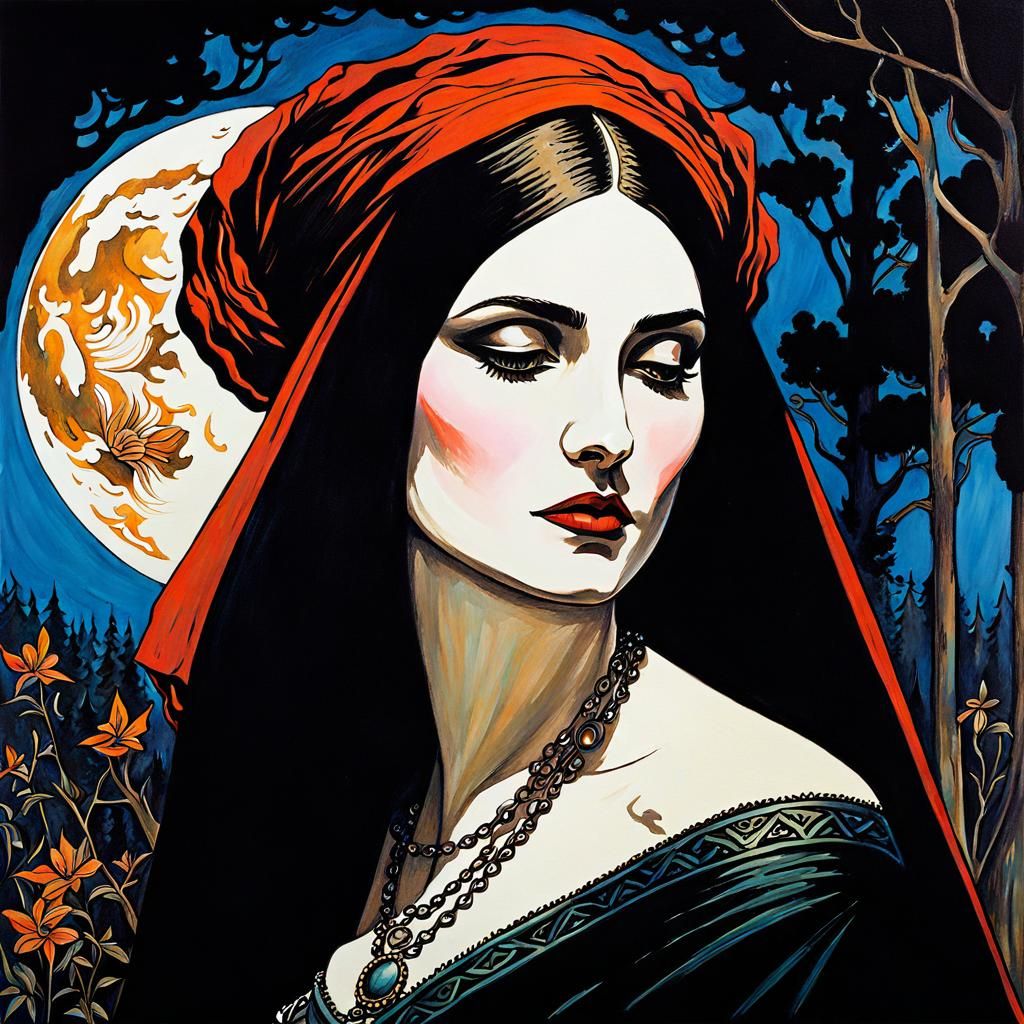 Gothic Druidess: Sensual Gouache Ink Print