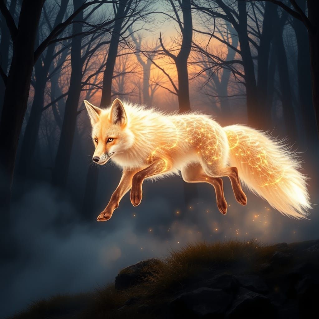 Mystical Light Fox in Ethereal Forest
