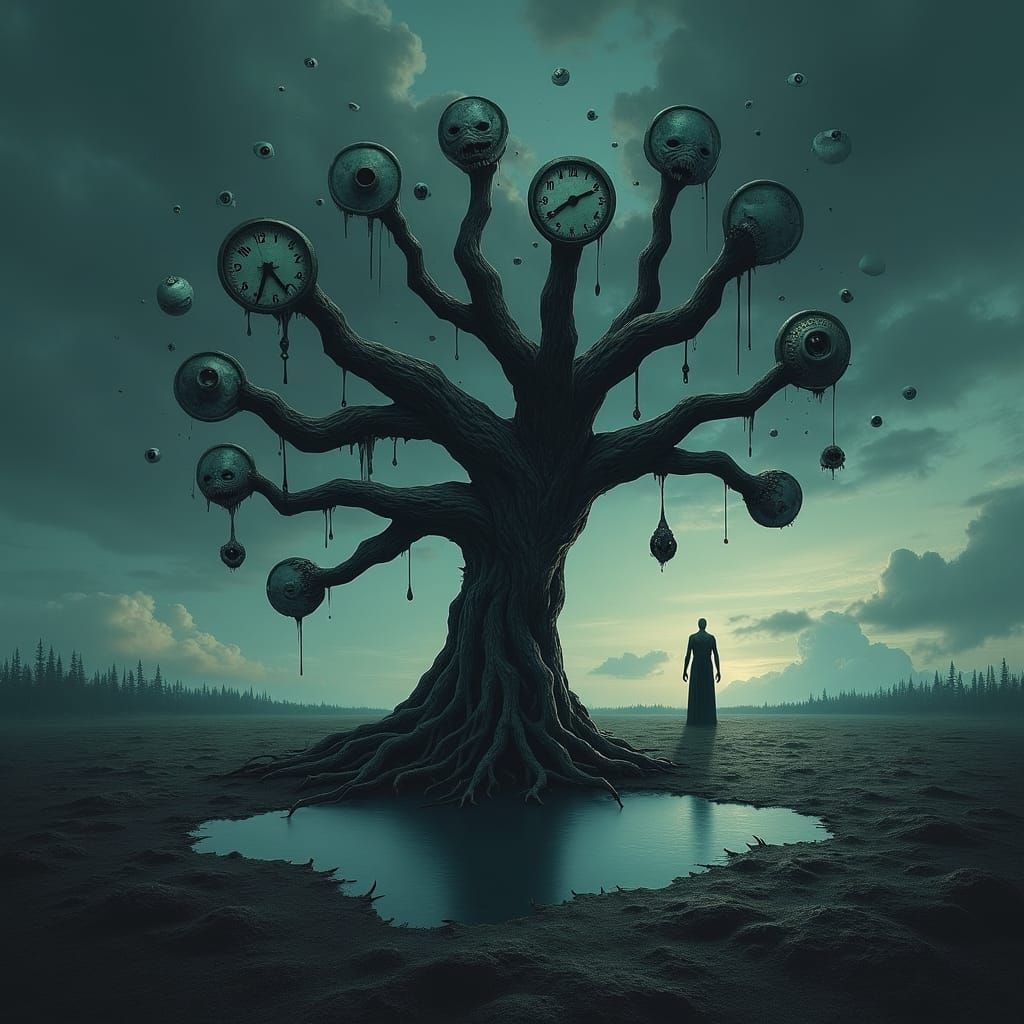 Surreal Nightmare Landscape with Twisted Tree