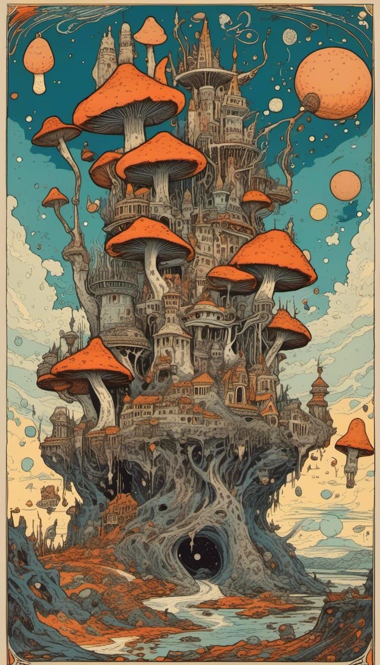 Mushroom Magician's Castle Tarot: Vintage Poster Art
