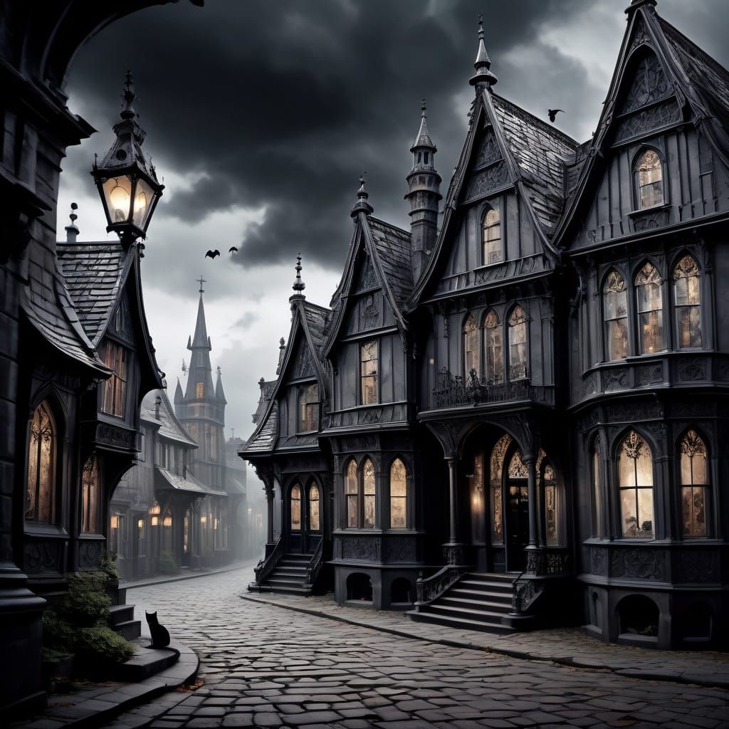 Gothic Kitten Peeking from Shadows in Graphic Novel Style