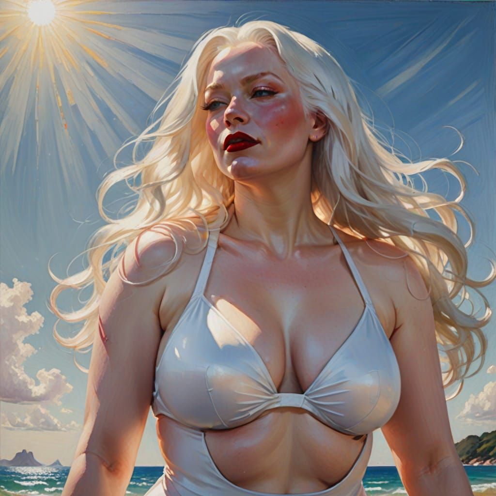 Sultry Albino Beauty in Radiant Oil Painting