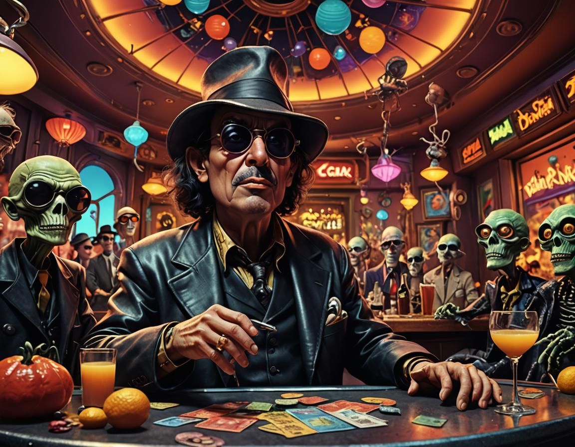 Monstrous Bar Scene in Psychedelic Digital Art