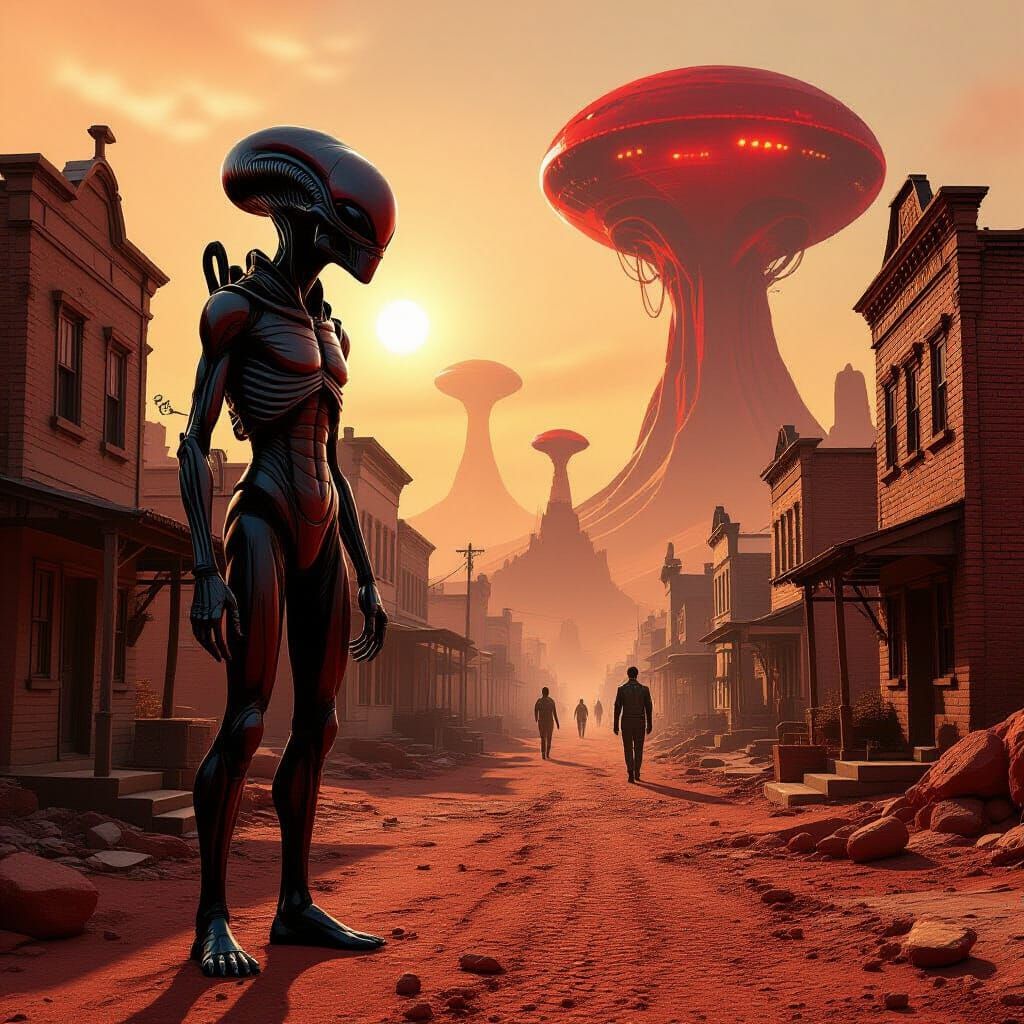 Alien Townscape in Red Light