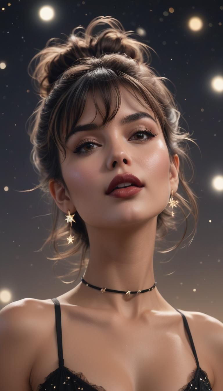 Beautiful Woman with Starry Background