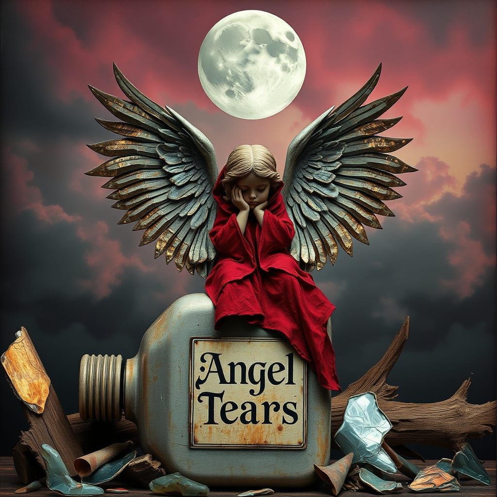 Surreal Angel Weeps Over Shattered Beauty