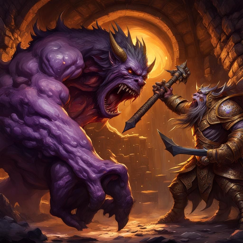 Epic Monster Battle in Dark Fantasy Dungeon
