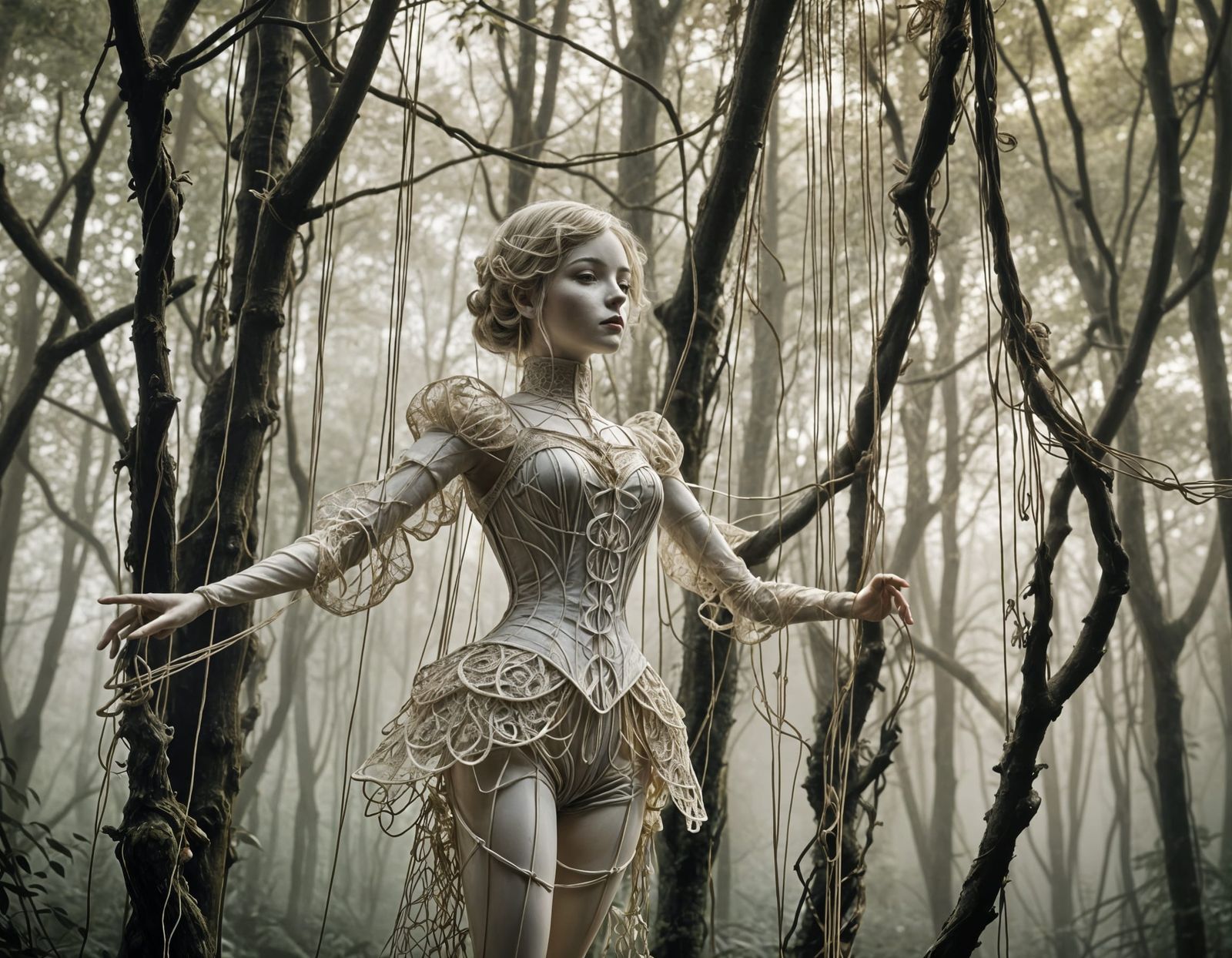 Art Nouveau Marionette on Black Background