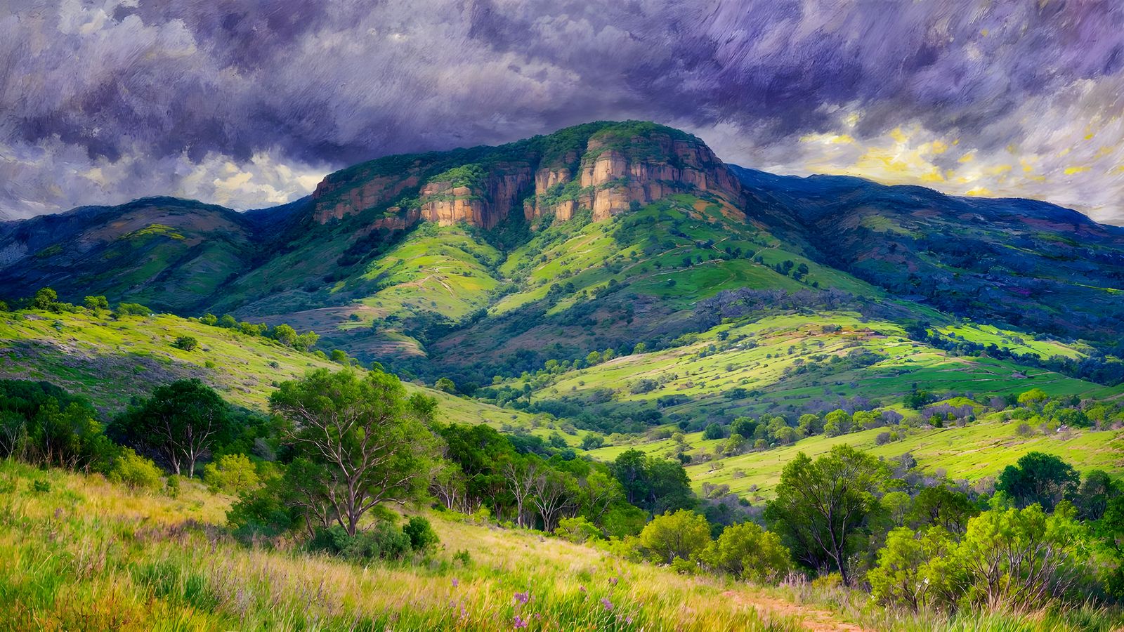 Summer Magaliesberg Landscape Painting with Stormy Sky