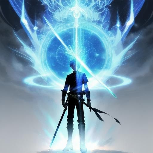 Boy Hero Wielding Sword with Magical Aura