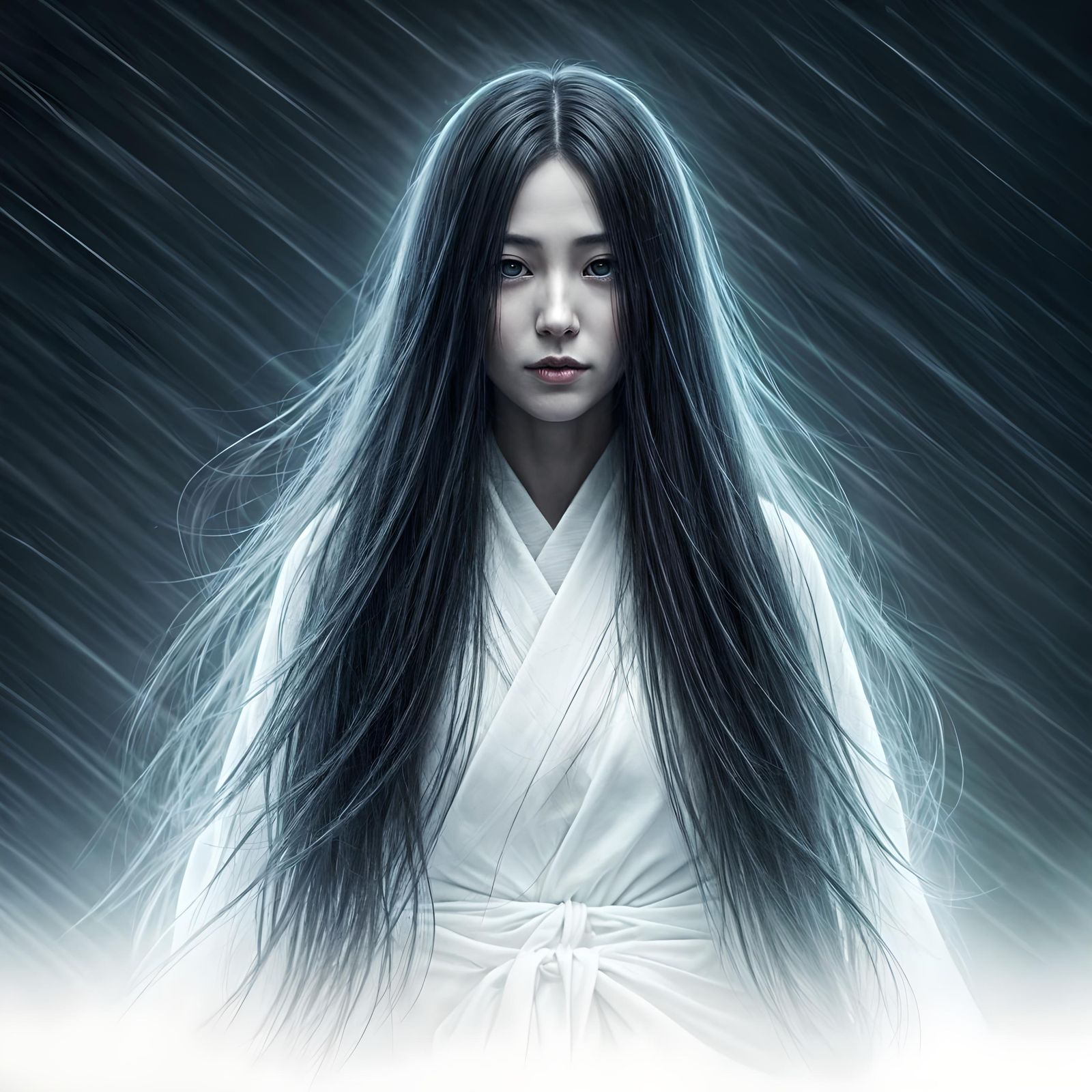 Ethereal Portrait of Yuki Onna in Snowstorm