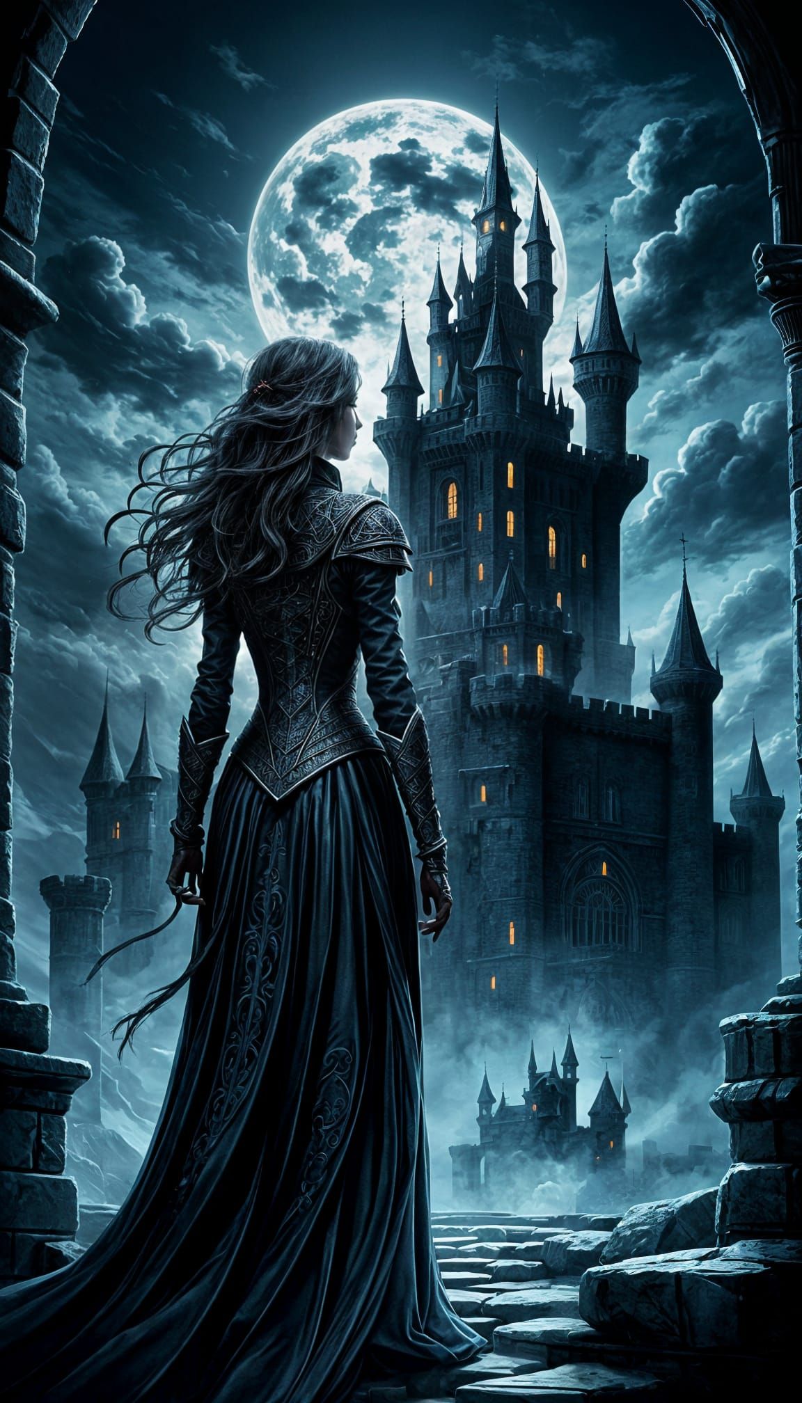 Majestic Castle with Powerful Female Figure