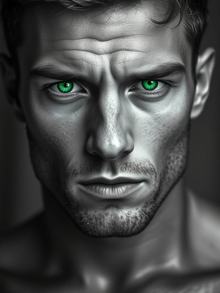 Strong Jawline Male Portrait in Black and White with Vibrant...