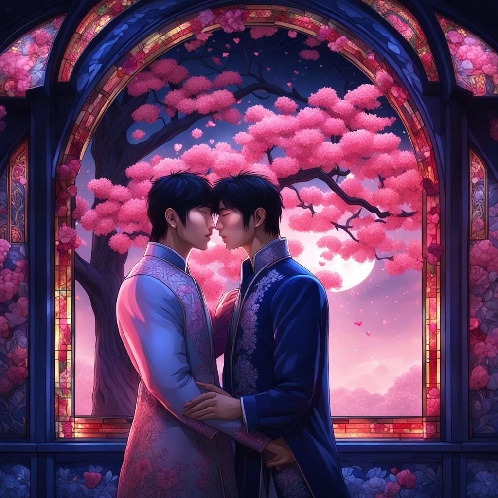 Moonlit Portrait: Two Asian Men in Love