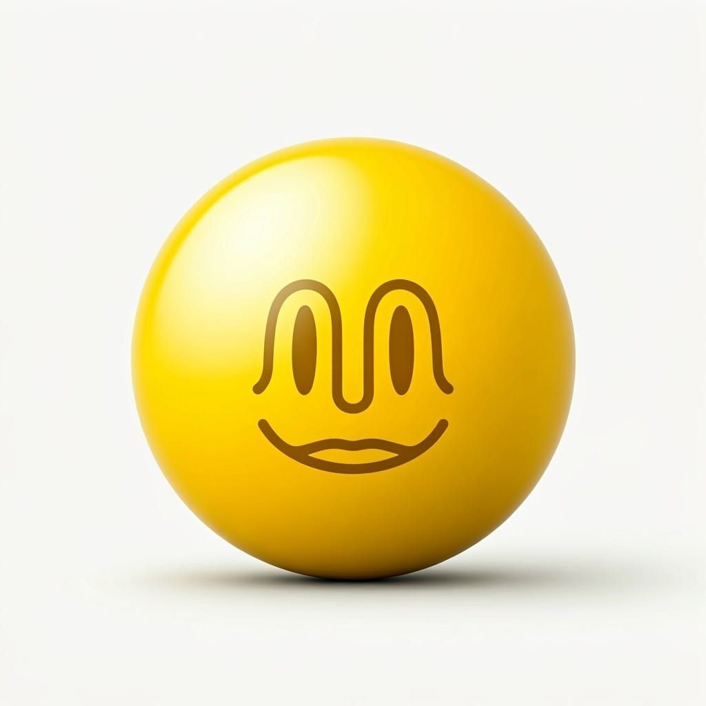 A flat vector style digital illustration of a simple, bright yellow ball with a smooth, shiny appearance. On the surface...