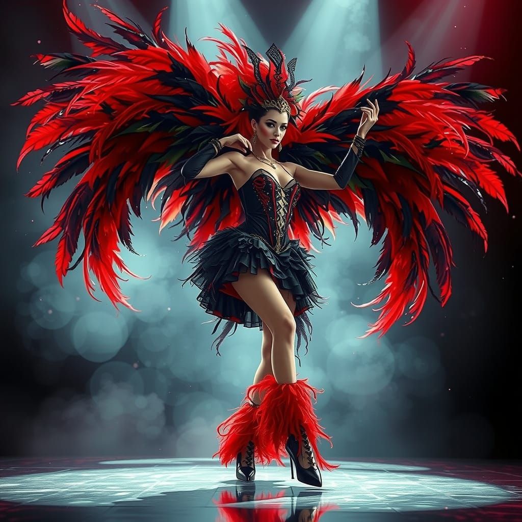 Gothic Showgirl Performing On Stage in Watercolor Style