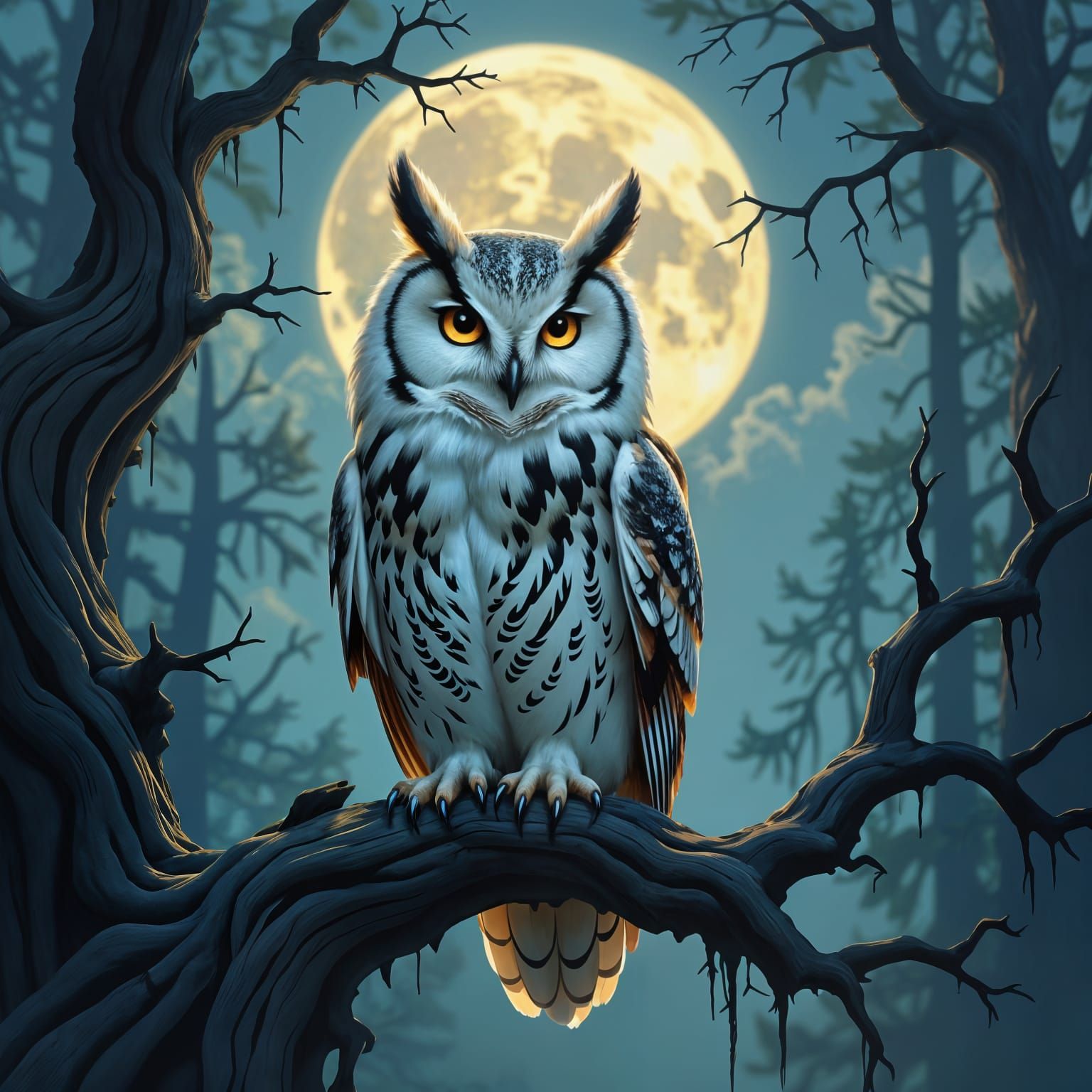 Majestic Owl in Forgotten Forest: Fantasy Concept Art