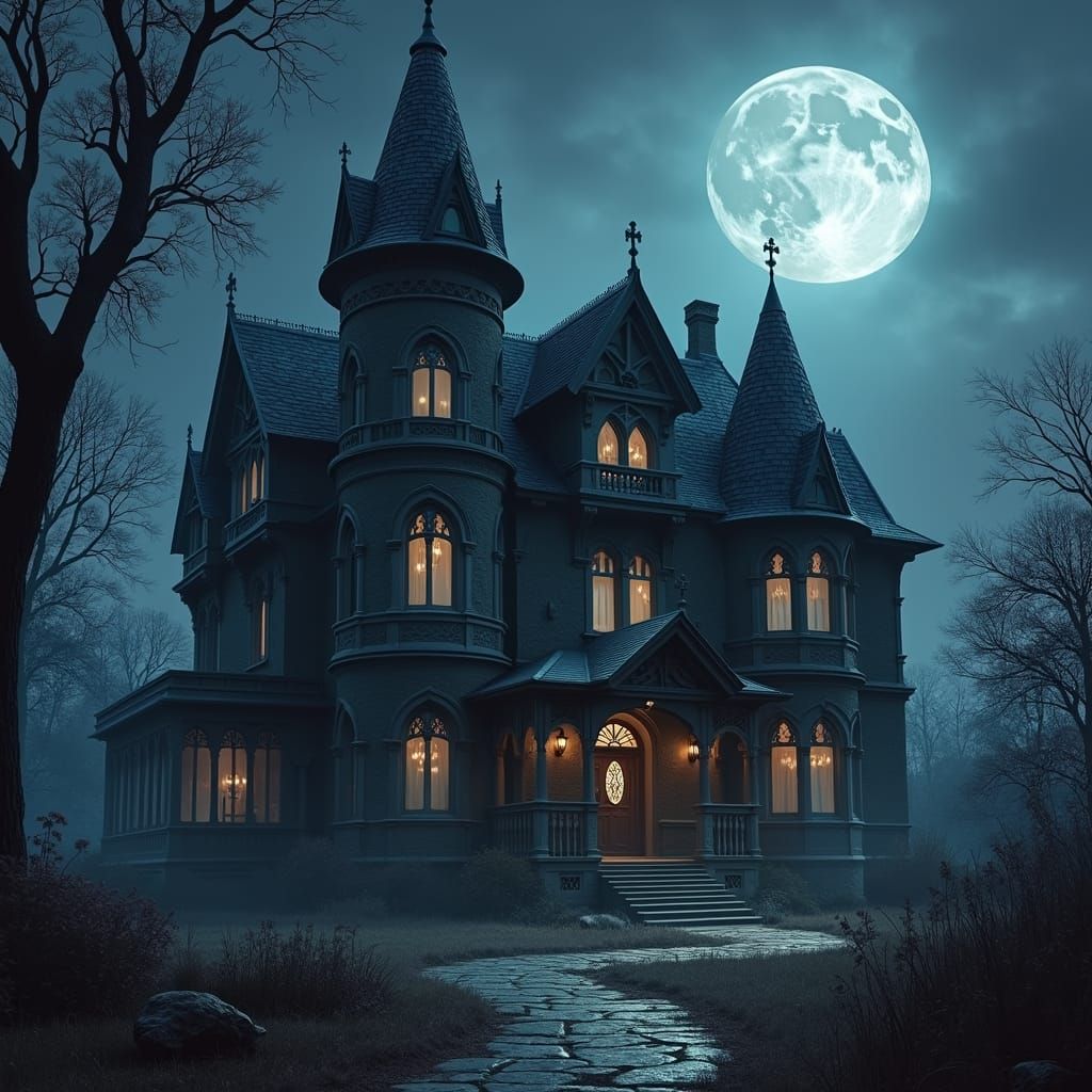Foreboding Gothic Mansion in the Style of Concept Art