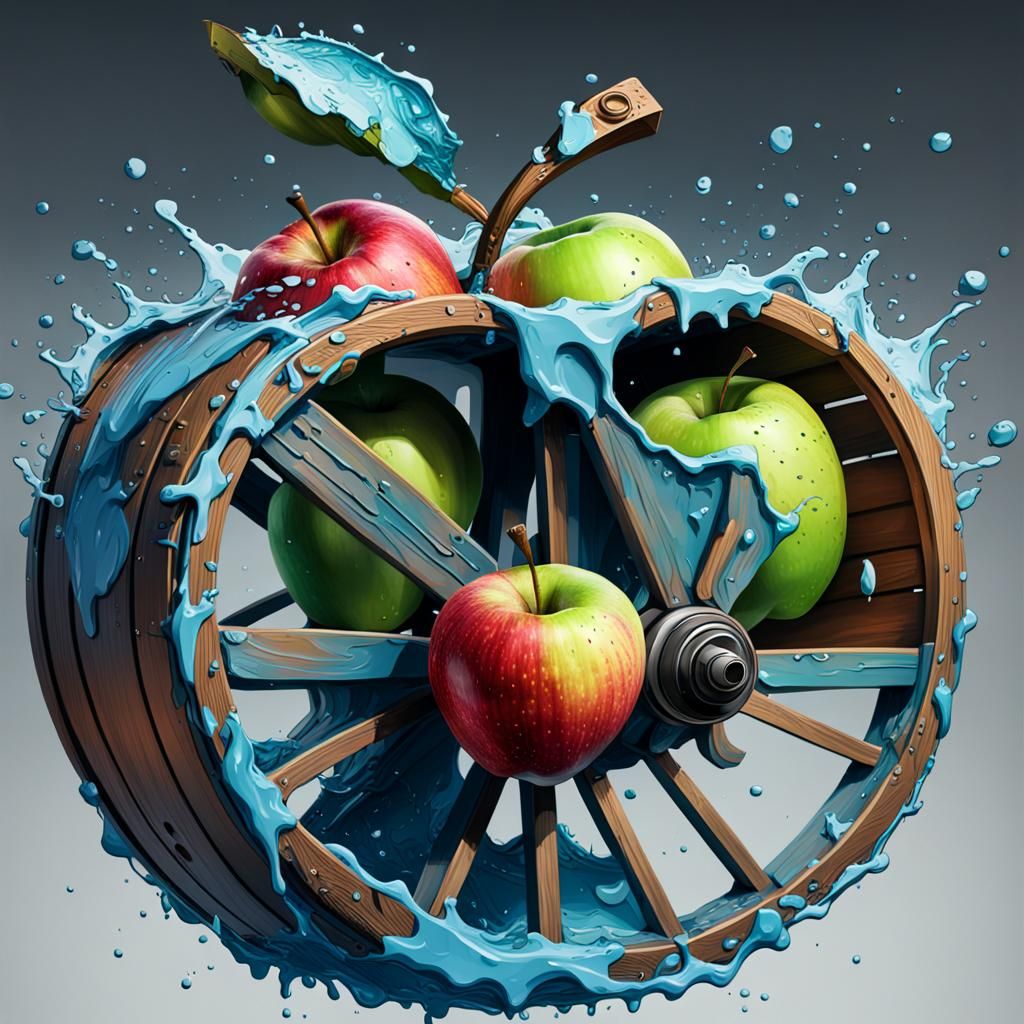 Hyperrealistic Overturned Apple Cart in Splash Art Style