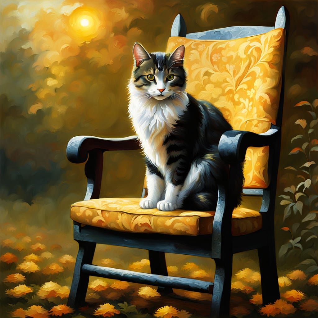 Golden Autumn Cat on Garden Chair