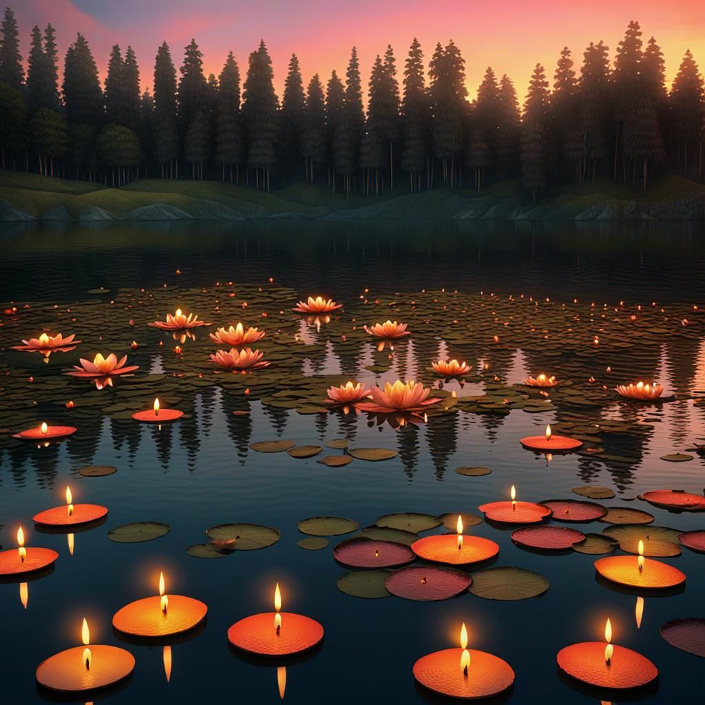 Magical Water Lilies at Sunset: Fantasy Concept Art
