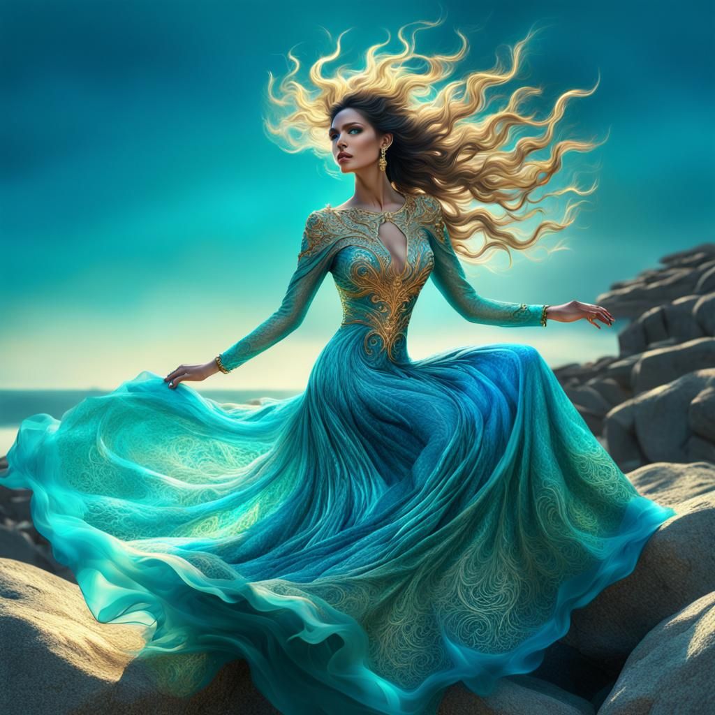 Beautiful Woman Portrait with Fractal Art Background