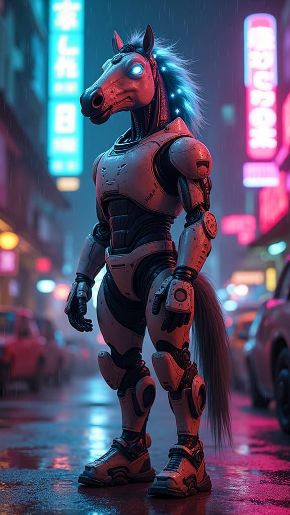 Cyberpunk Tikbalang in Neon Metro Manila Alley