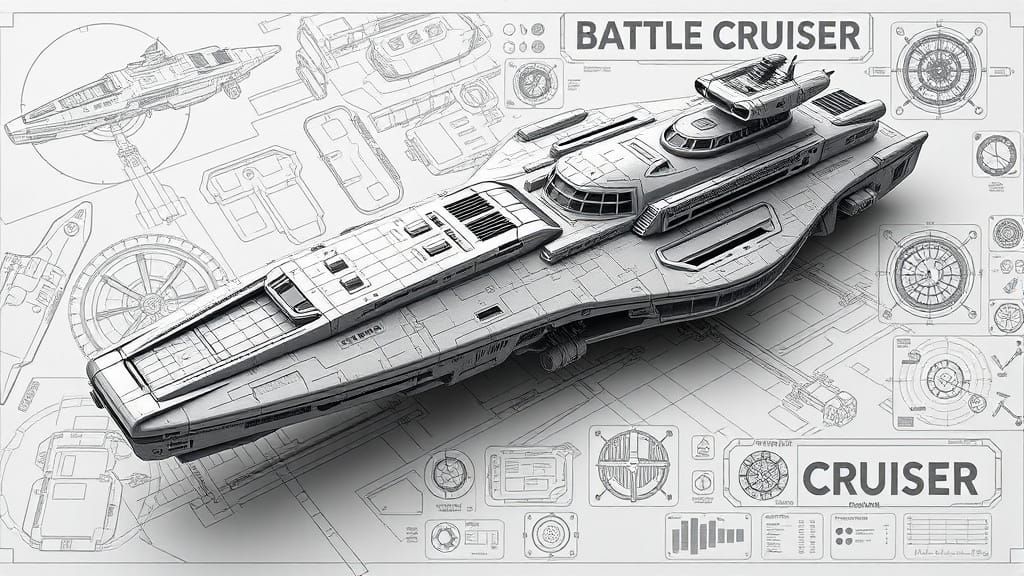 Cutting-Edge Starship Battle Cruiser Design in Cyberpunk Sty...