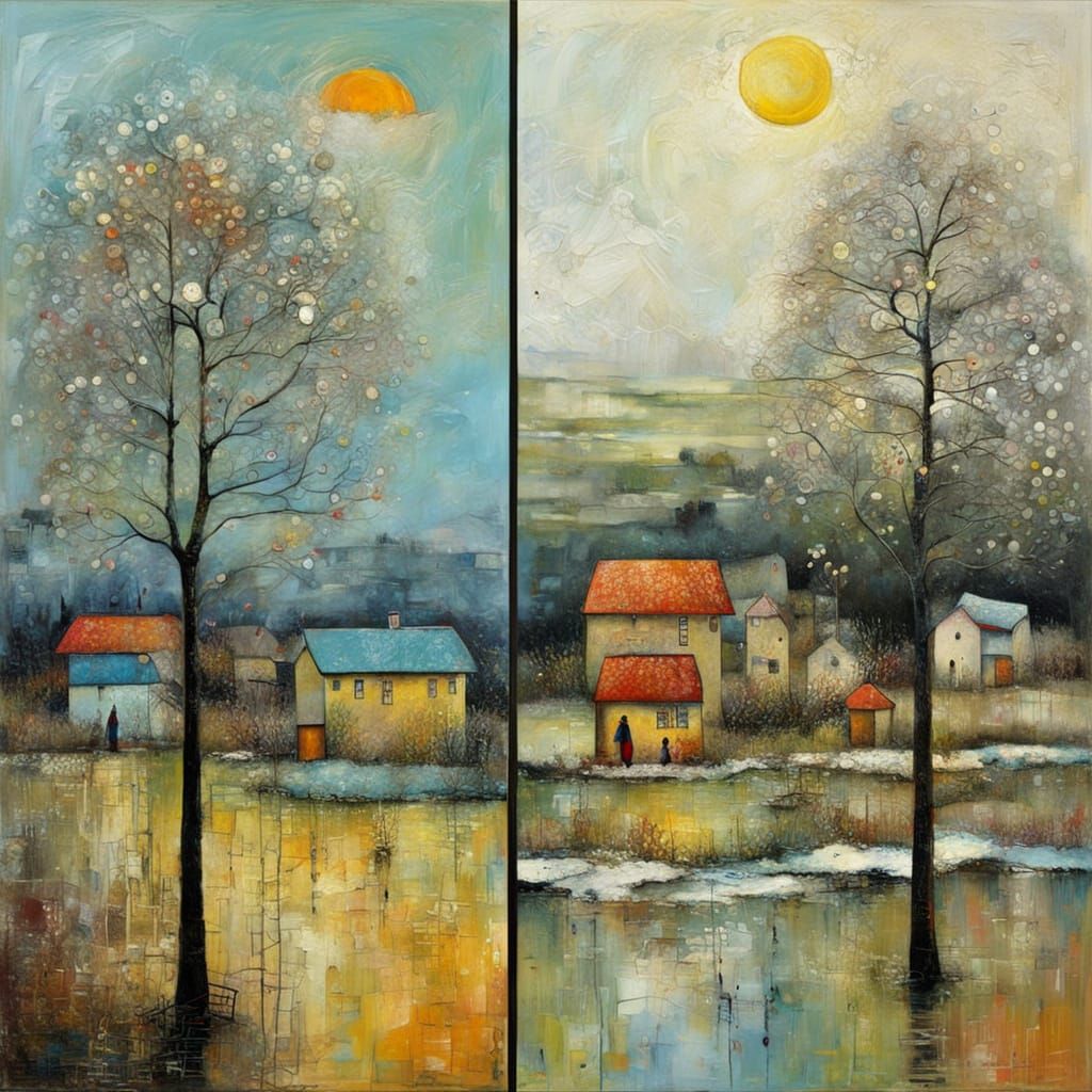 Textured Encaustic Diptych: Summer and Winter