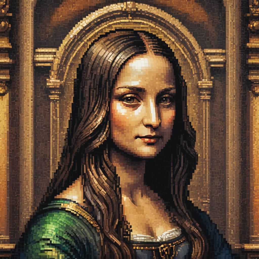Mona Lisa Portrait in Pixel Art Style