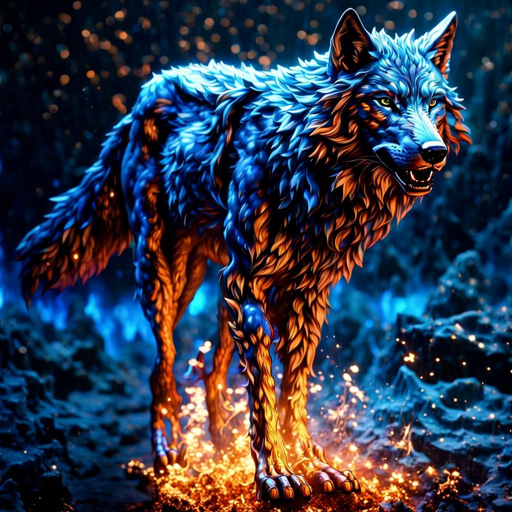 Epic Blue Fire Wolf Portrait in CGI