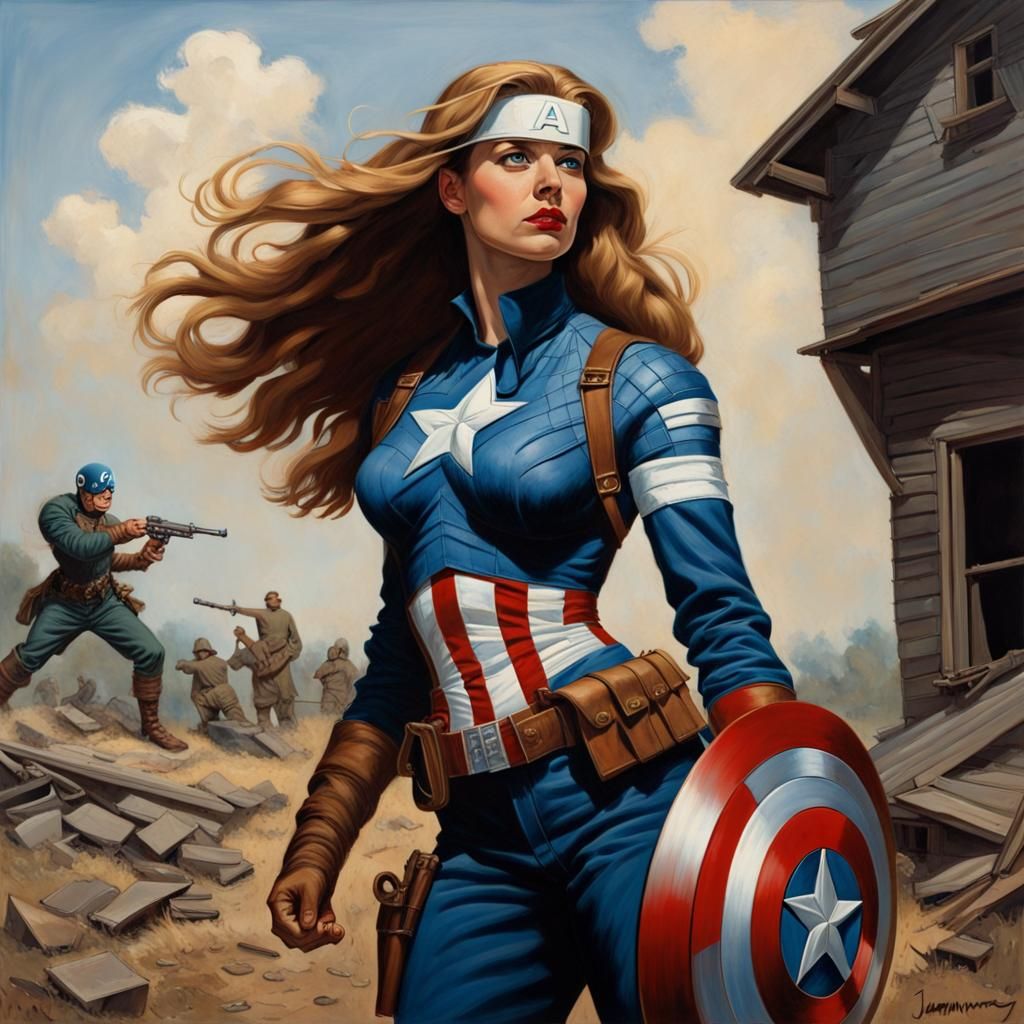 Female Captain America as Golden Age Illustration